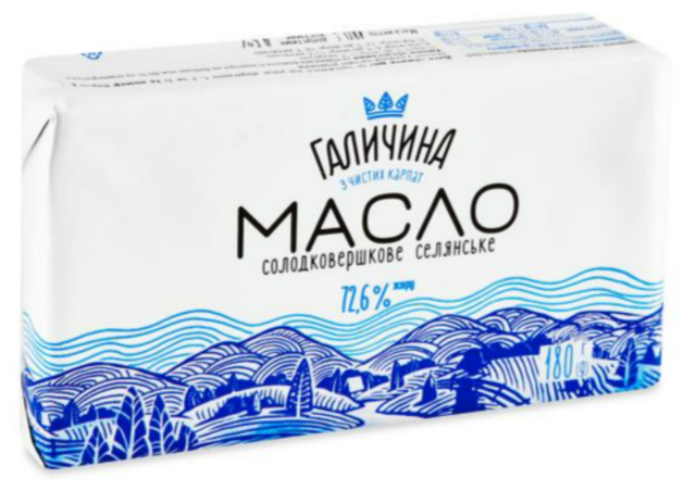 Масло солодковершкове Селянське 72,6% ГАЛИЧИНА, 180г